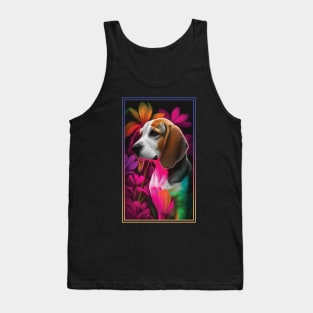 Beagle Vibrant Tropical Flower Tall Digital Oil Painting Portrait Tank Top